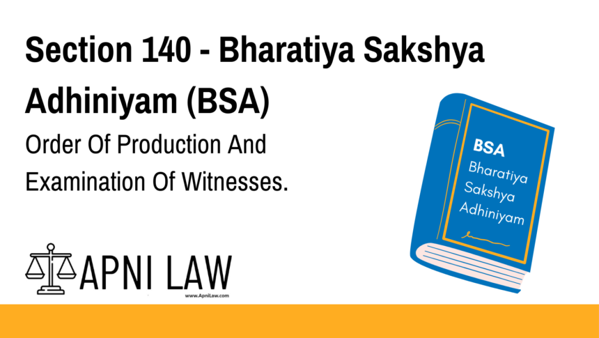 Section 140 - Bharatiya Sakshya Adhiniyam (BSA) - Order Of Production And Examination Of Witnesses