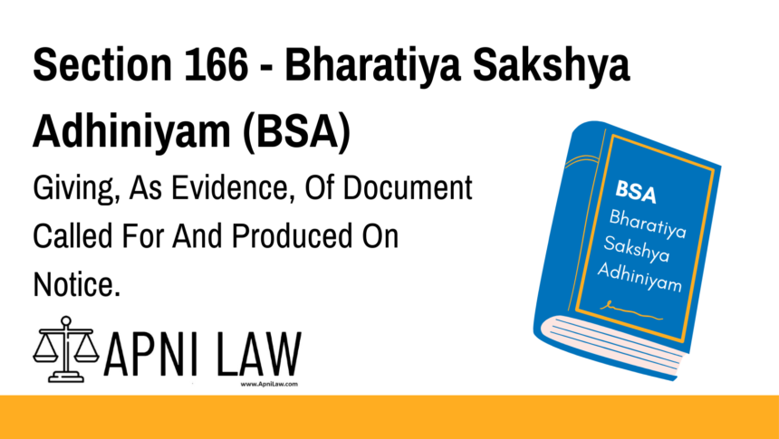 Section 166 - Bharatiya Sakshya Adhiniyam (BSA) - Giving, As Evidence, Of Document Called For And Produced On Notice