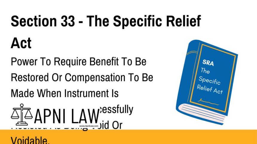 Section 33 - The Specific Relief Act - Power To Require Benefit To Be Restored Or Compensation To Be Made When Instrument Is Cancelled Or Is Successfully