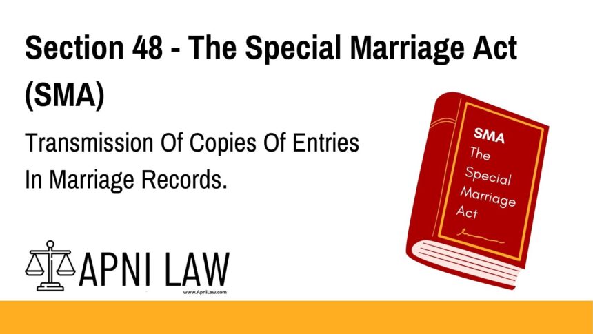 Section 48 - The Special Marriage Act (SMA) - Transmission Of Copies Of Entries In Marriage Records